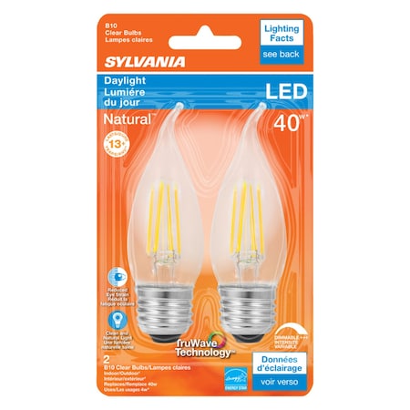 Sylvania Sylvania Natural B10 E26 (Medium) LED Bulb Daylight 40 Watt Equivalence 2 pk 40792